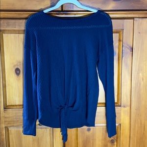 a.n.a. Navy Blue Long Sleeve Tee W Bottom Tie